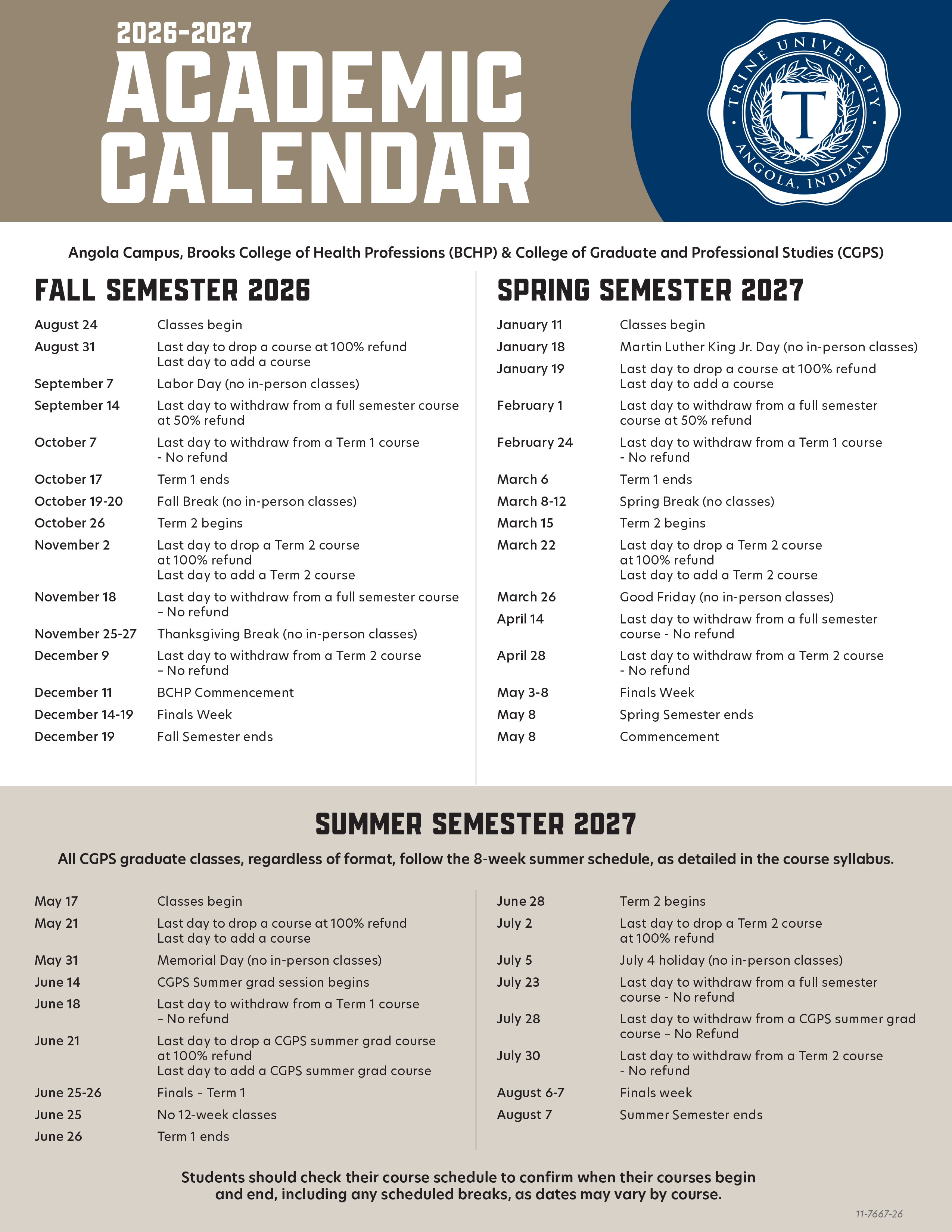 2026 /27 Academic Calendar Update 5/15/2026 2026 /27 Academic Calendar Update 5/15/2026