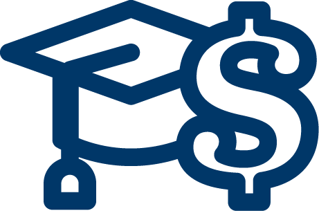blue graduation cap and dollar sign icon