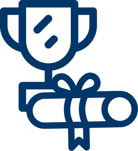 blue trophy and scroll icon